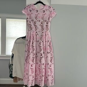 Self portrait pink cotton guipure midi dress in light pink